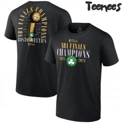 Boston Celtics 2024 NBA Finals Champions Fade Away Jumper Roster Signature Black T-Shirt