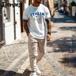 Casual Italy Letter Flag Printed T-shirt