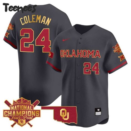 Oklahoma Sooners National Champions Four Peat Anthracite Baseball Jersey