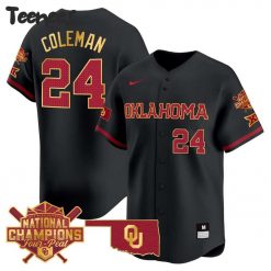 Oklahoma Sooners National Champions Four Peat Black Baseball Jersey