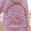 Pink Palm Puff “Everything Comes in Waves” Blue Hoodie