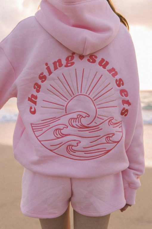 Pink Palm Puff “Chasing Sunsets” Pink Hoodie