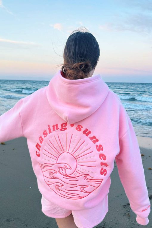 Pink Palm Puff “Chasing Sunsets” Pink Hoodie