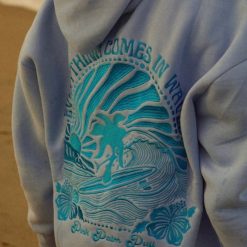 Pink Palm Puff “Everything Comes in Waves” Blue Hoodie