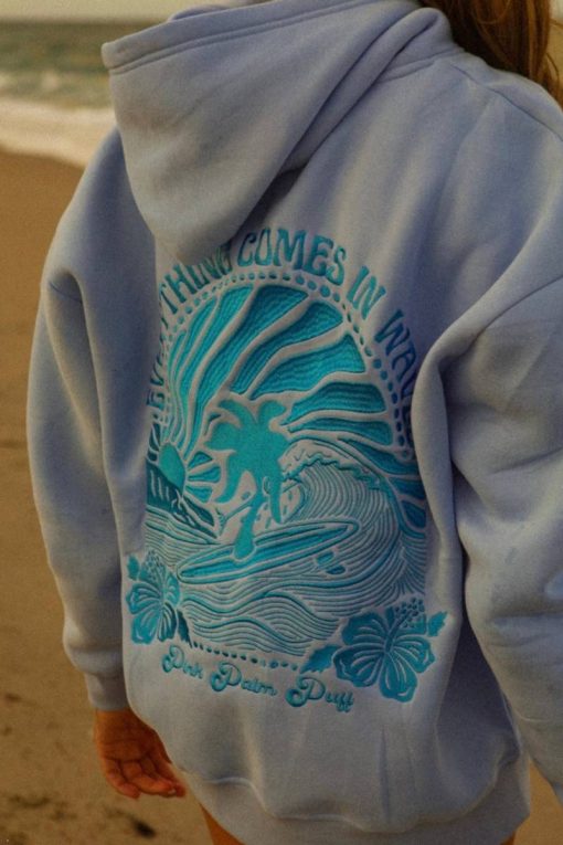 Pink Palm Puff “Everything Comes in Waves” Blue Hoodie