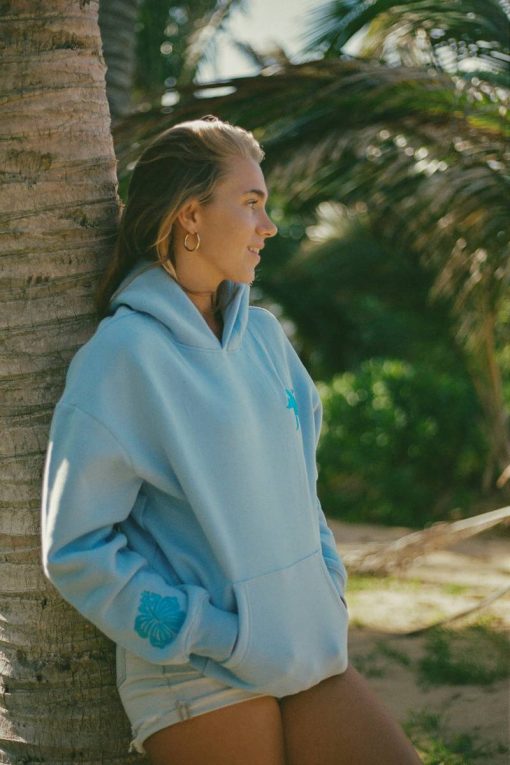 Pink Palm Puff “Everything Comes in Waves” Blue Hoodie