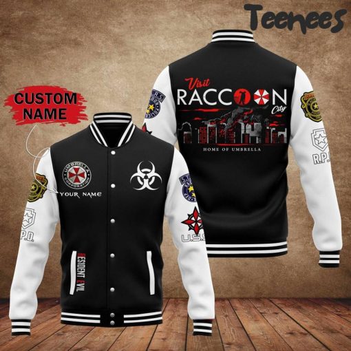 Resident Evil Visit Raccoon City Black White Baseball Jacket