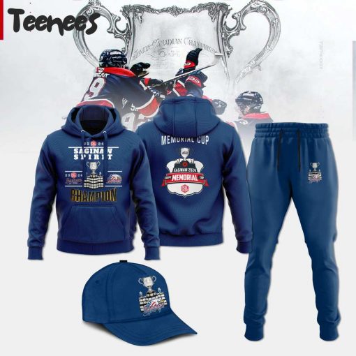 Saginaw Spirit Champions Memorial Cup 2024 Blue Hoodie Pants Cap