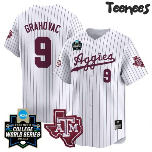 Texas A&M Aggies 2024 College World Series Baseball Jersey – White Pinstripes