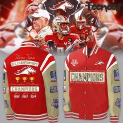 UFL Birmingham Stallions Back to Back to Back Champions Red Baseball Jacket