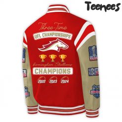 UFL Birmingham Stallions Back to Back to Back Champions Red Baseball Jacket