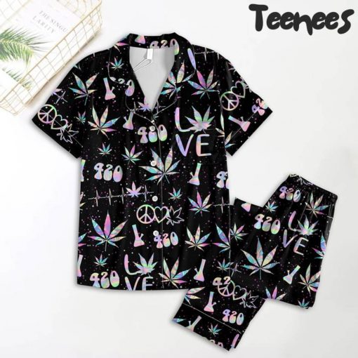 Love Weed Hologram Pajamas Set